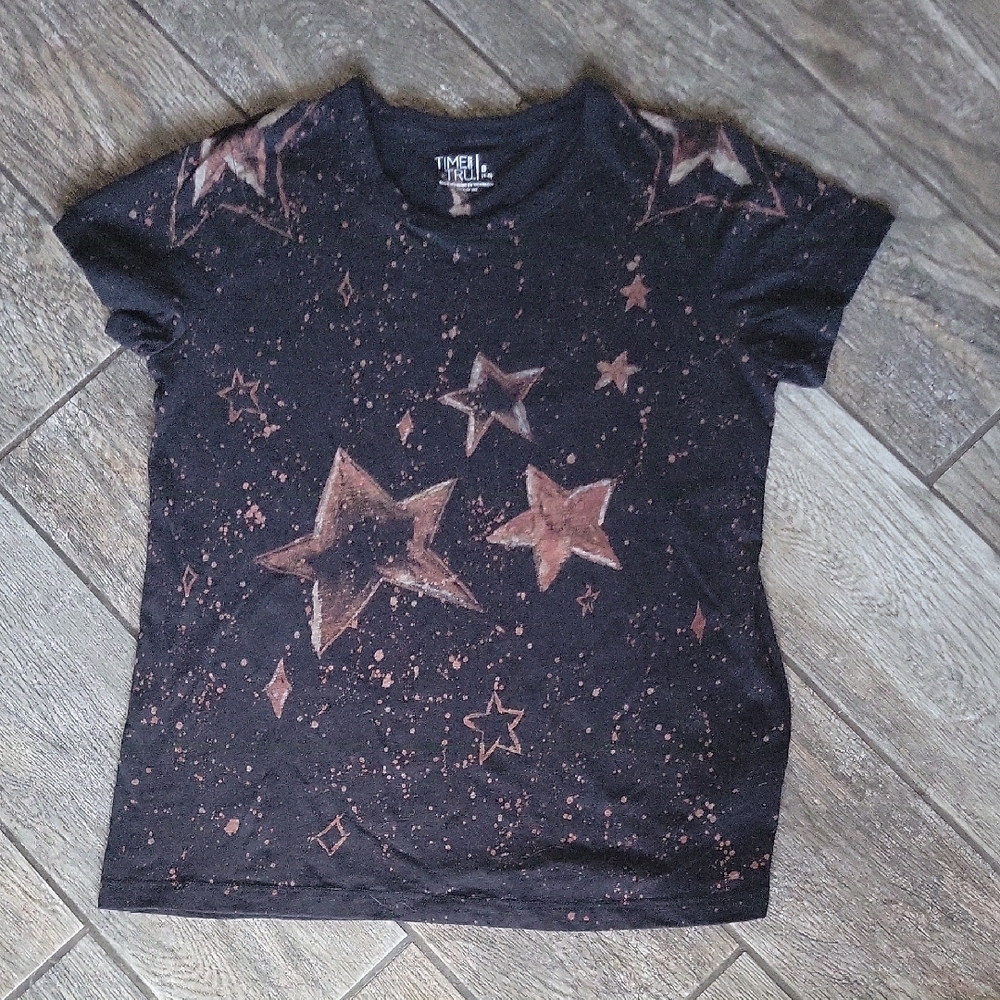 Custom Bleached Black Star Print T-Shirt